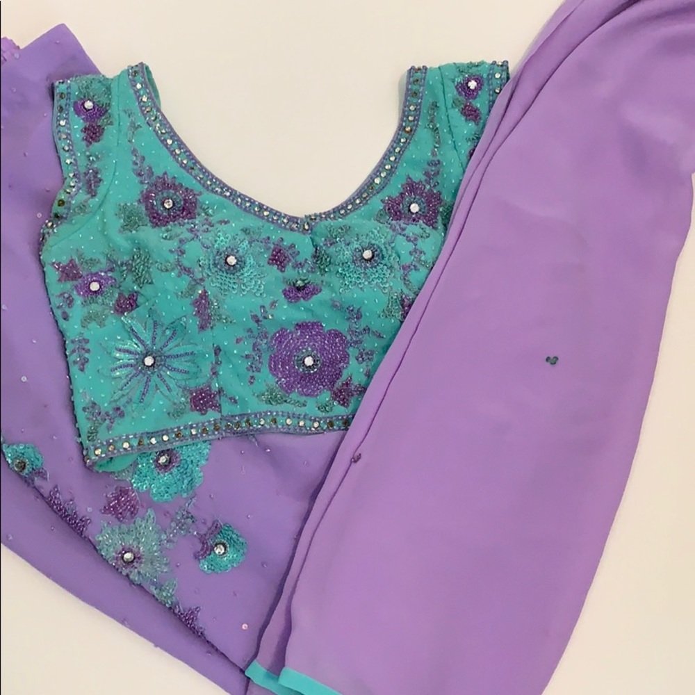 Lilac and aqua heavy beaded indian outfit
